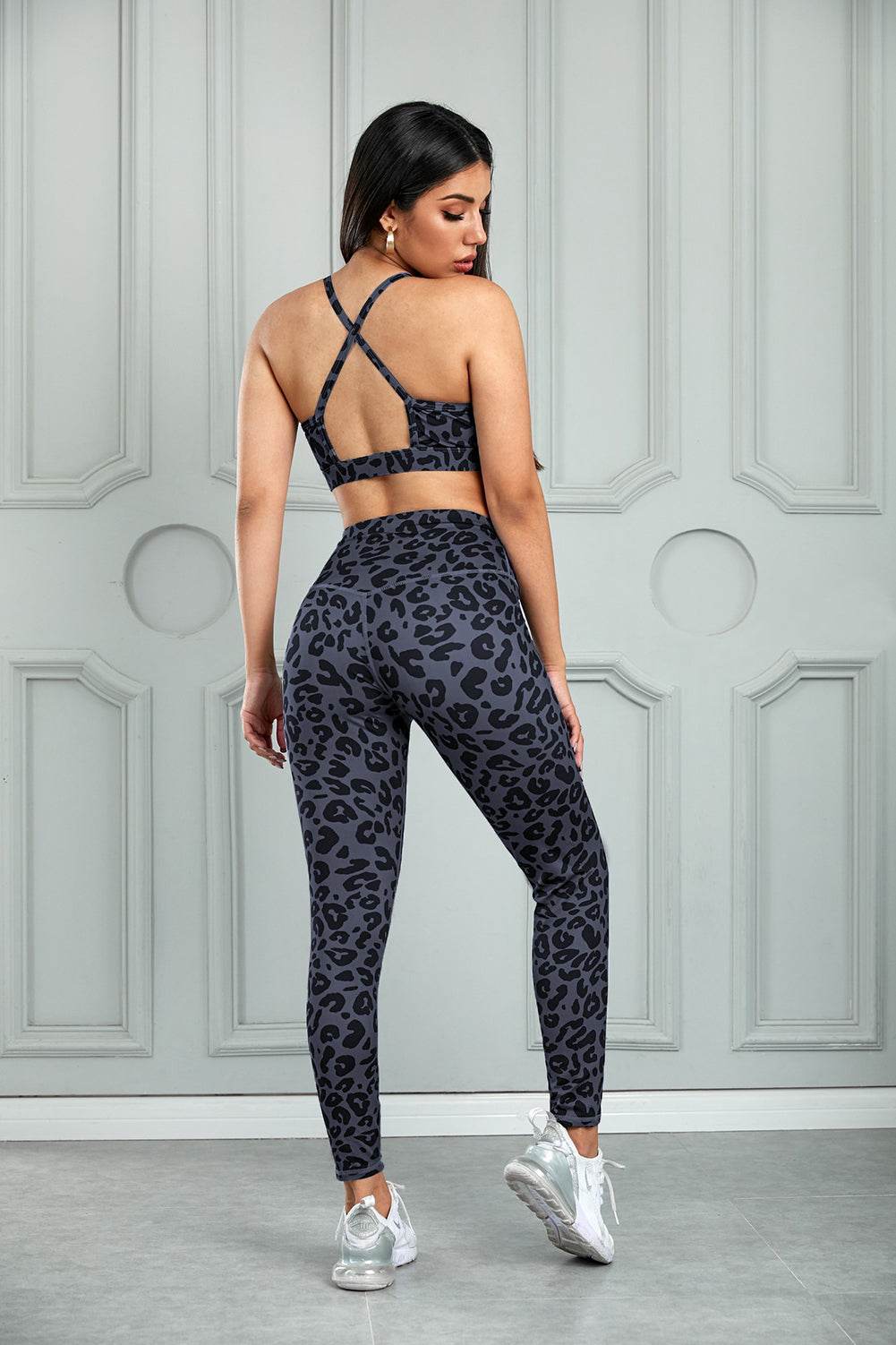 Leopard Cutout Sports Bra and Leggings Set - Hovatok