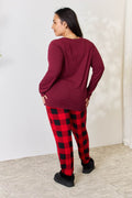 Zenana Full Size Plaid Round Neck Top and Pants Pajama Set - Hovatok