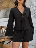 Devine Double Tied V-Neck Top and Shorts Set - Hovatok