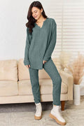 Basic Bae Full Size Notched Long Sleeve Top and Pants Set - Hovatok
