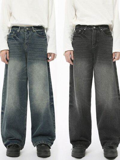Men's Washed Wide Leg Jeans - Hovatok