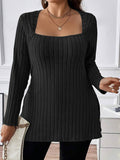 Plus Size Square Neck Long Sleeve Top - Hovatok