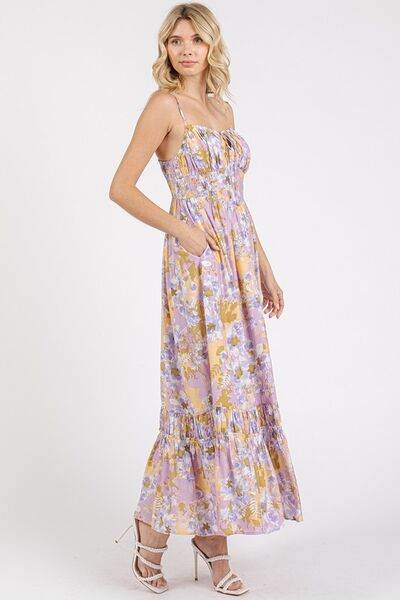 Mittoshop Floral Smocked Back Ruffled Hem Maxi Cami Dress - Hovatok