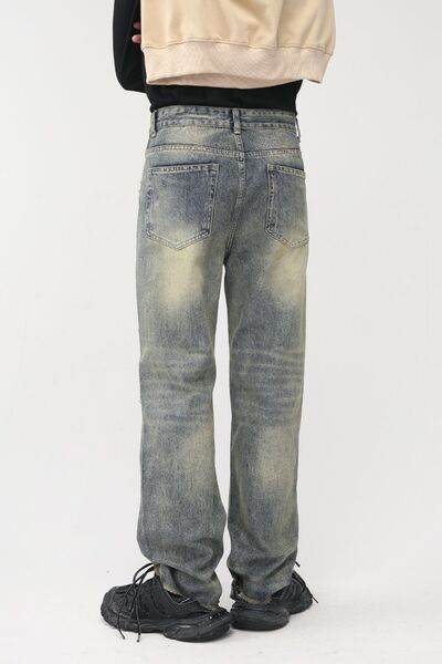 Distressed Mid Rise Jeans with Pockets - Hovatok