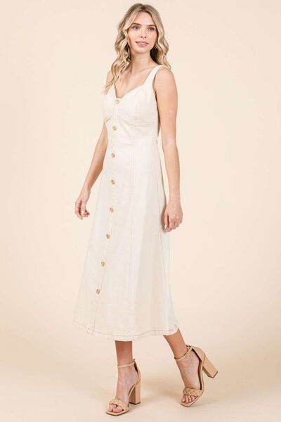 Mittoshop Stretch Twill Decor Button Sleeveless Midi Dress - Hovatok