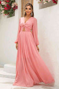 Twist Front Cutout Long Sleeve Dress - Hovatok