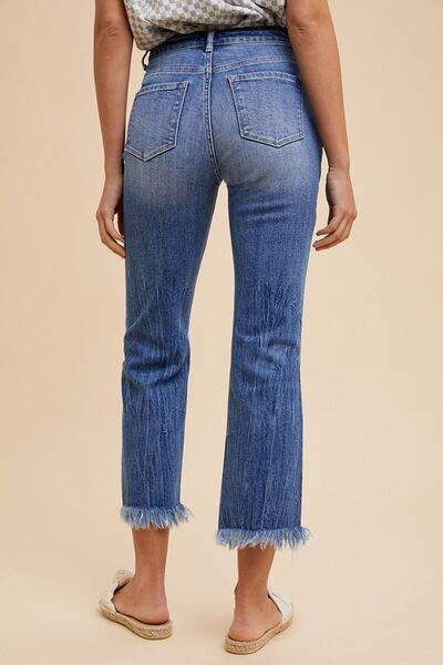 Annie Wear Distressed Raw Hem Straight Leg Cropped Jeans - Hovatok