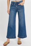 RISEN Full Size High Rise Crop Wide Leg Front Yoke Detail Jeans Plus Size - Hovatok
