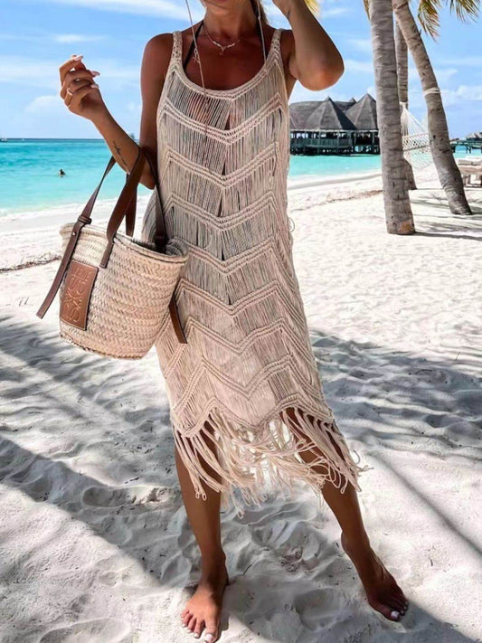 Fringe Scoop Neck Cover-Up - Hovatok