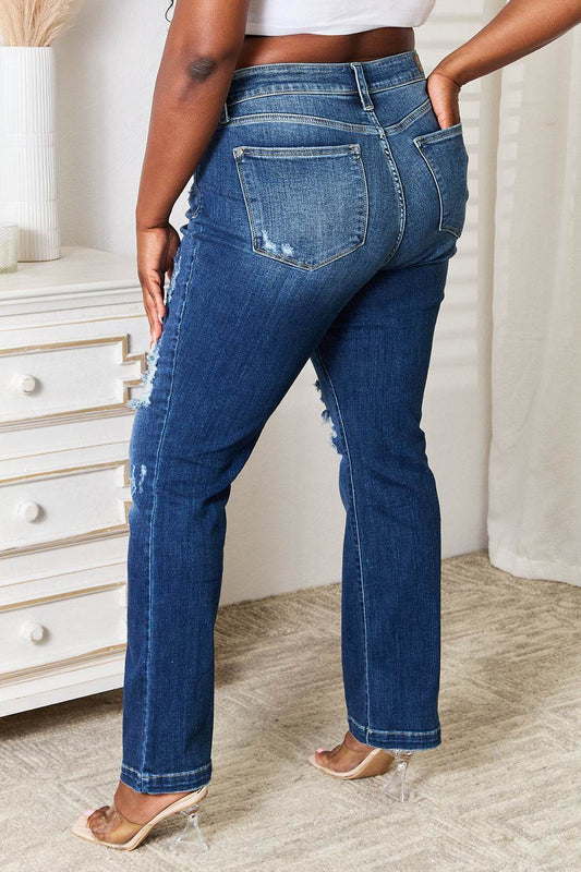 Judy Blue Full Size Mid Rise Hand Sand & Destroy Bootcut Jeans - Hovatok