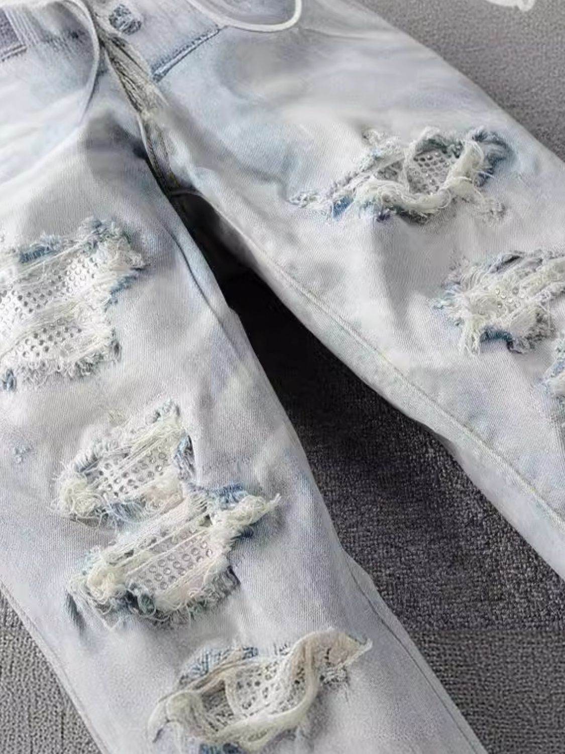 Men's Distressed Jeans with Pockets - Hovatok
