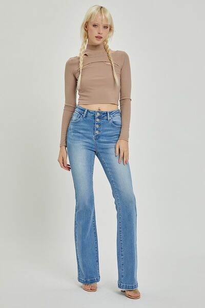 RISEN Full Size High Rise Button Fly Bootcut Jeans - Hovatok