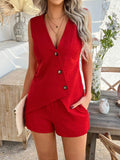 Devine Button Down Sleeveless Top and Shorts Set - Hovatok