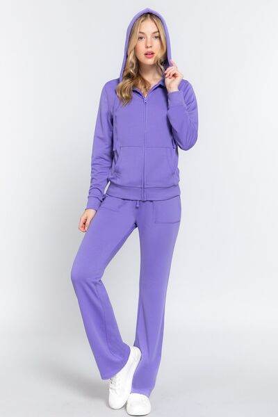 ACTIVE BASIC French Terry Zip Up Hoodie and Drawstring Pants Set - Hovatok