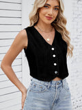 V-Neck Button Down Denim Vest - Hovatok