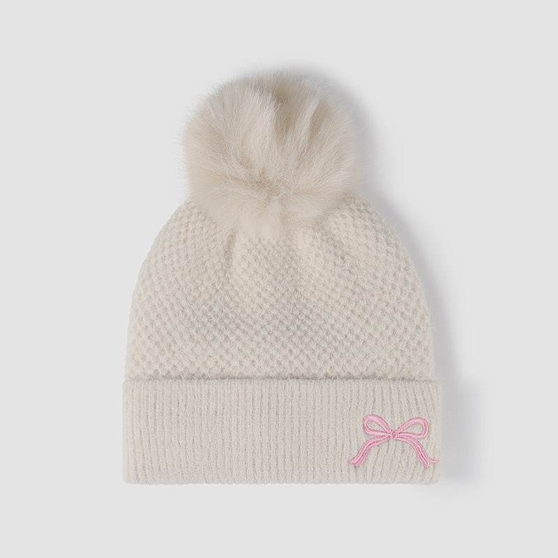 Thermal Bow Knit Hat with Pompom - Hovatok
