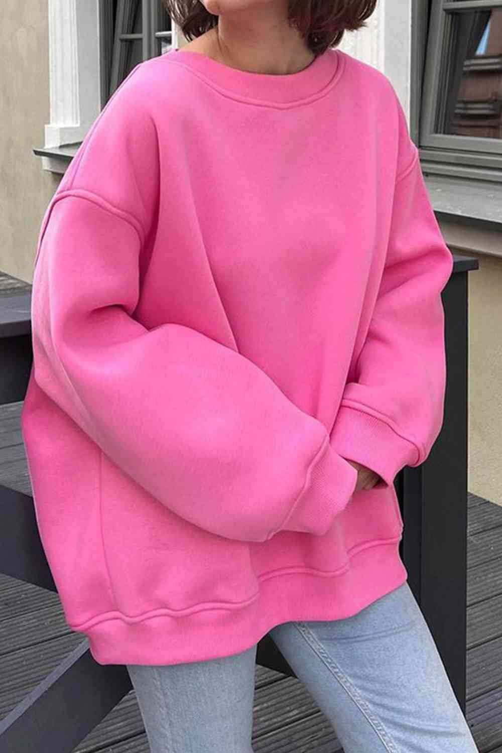 Oversize Round Neck Dropped Shoulder Sweatshirt - Hovatok