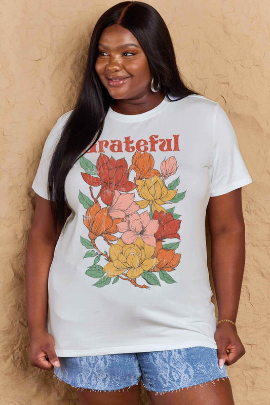 Simply Love Full Size GRATEFUL Flower Graphic Cotton T-Shirt - Hovatok