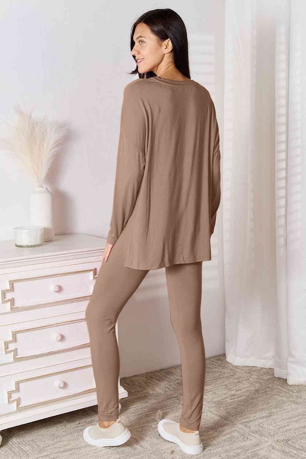 Basic Bae Full Size V-Neck Soft Rayon Long Sleeve Top and Pants Lounge Set - Hovatok