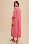 Annie Wear Striped Round Neck Terry Midi Dress - Hovatok
