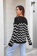 Angel Wings Wave Pattern Round Neck Long Sleeve Sweater - Hovatok