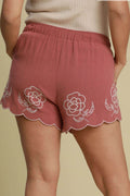 Umgee Full Size Linen Blend Shorts with Floral Embroidered Details Plus Size - Hovatok