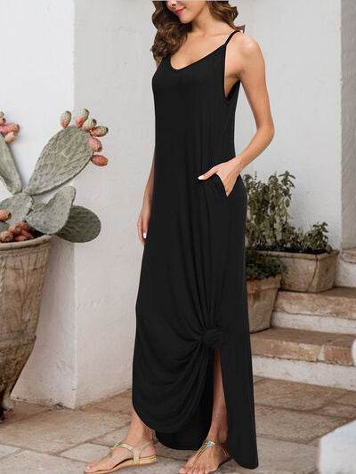 Slit Scoop Neck Sleeveless Dress - Hovatok