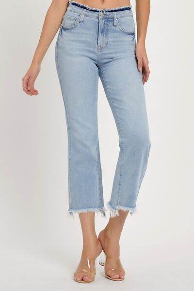 RISEN Full Size High Rise Raw Edge Crop Jeans - Hovatok