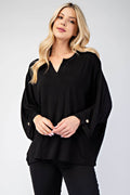 Celeste Full Size Notched Three-Quarter Sleeve Blouse - Hovatok