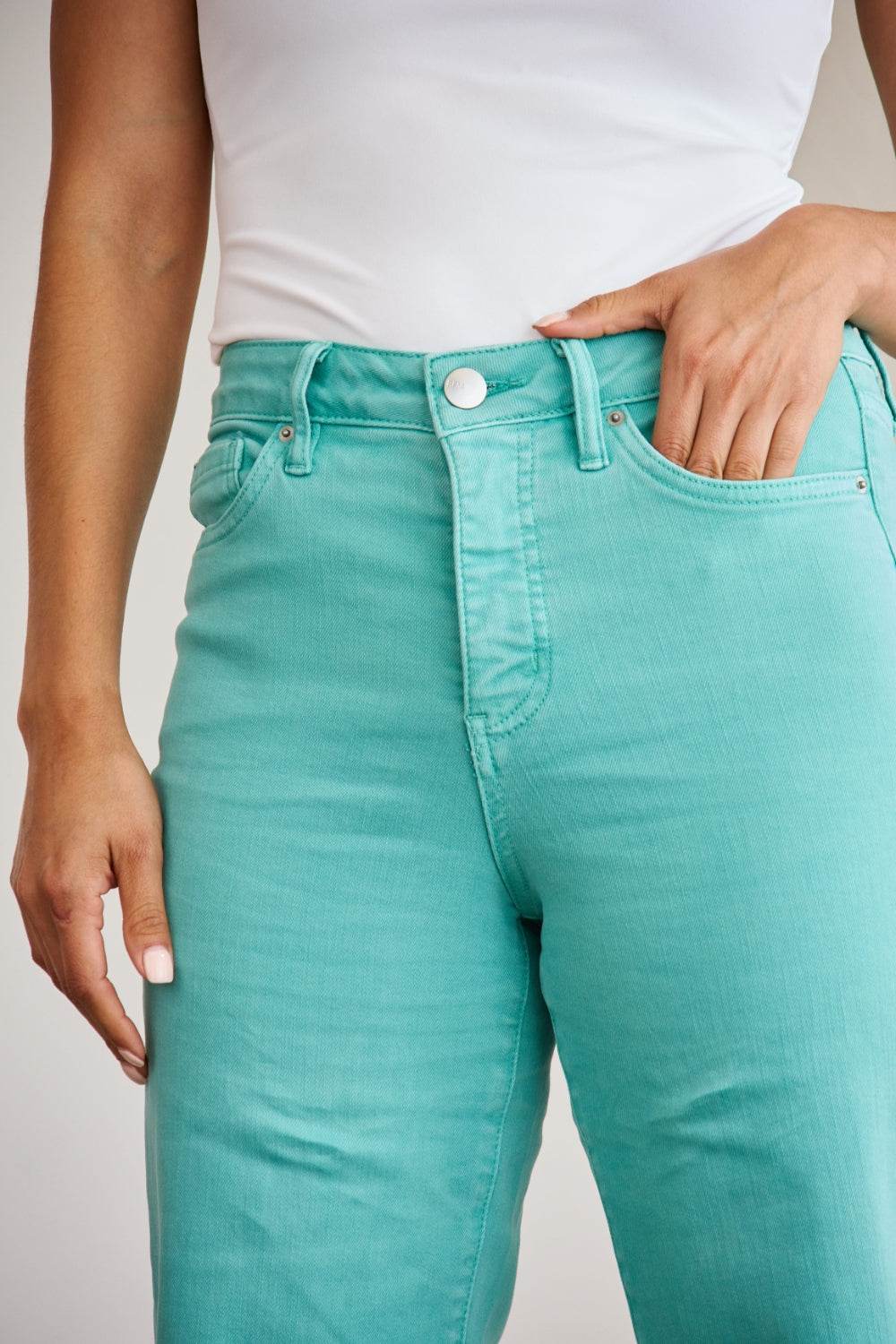 RFM Crop Chloe Full Size Tummy Control High Waist Raw Hem Jeans - Hovatok