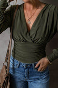 Ruched Surplice Long Sleeve Bodysuit - Hovatok