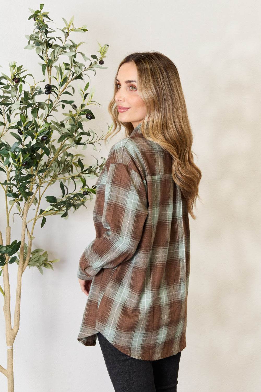 Mandy Plaid Dropped Shoulder Shirt - Hovatok