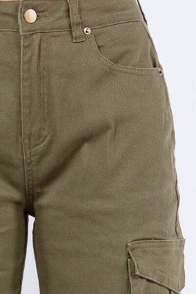 American Bazi Full Size Button Waist High Rise Cargo Pants Plus Size - Hovatok