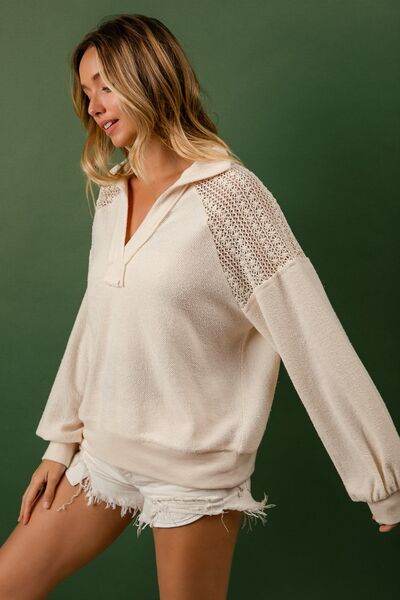 BiBi French Terry Lace Shoulder Top - Hovatok
