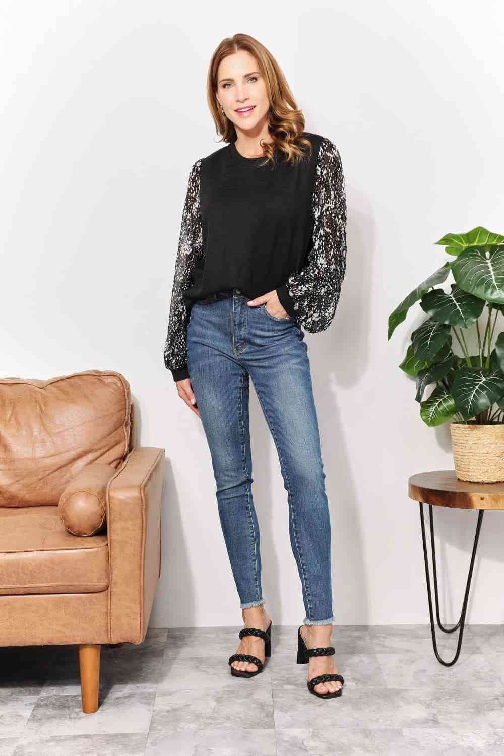 And The Why Full Size Foil Printed Sleeve Top - Hovatok