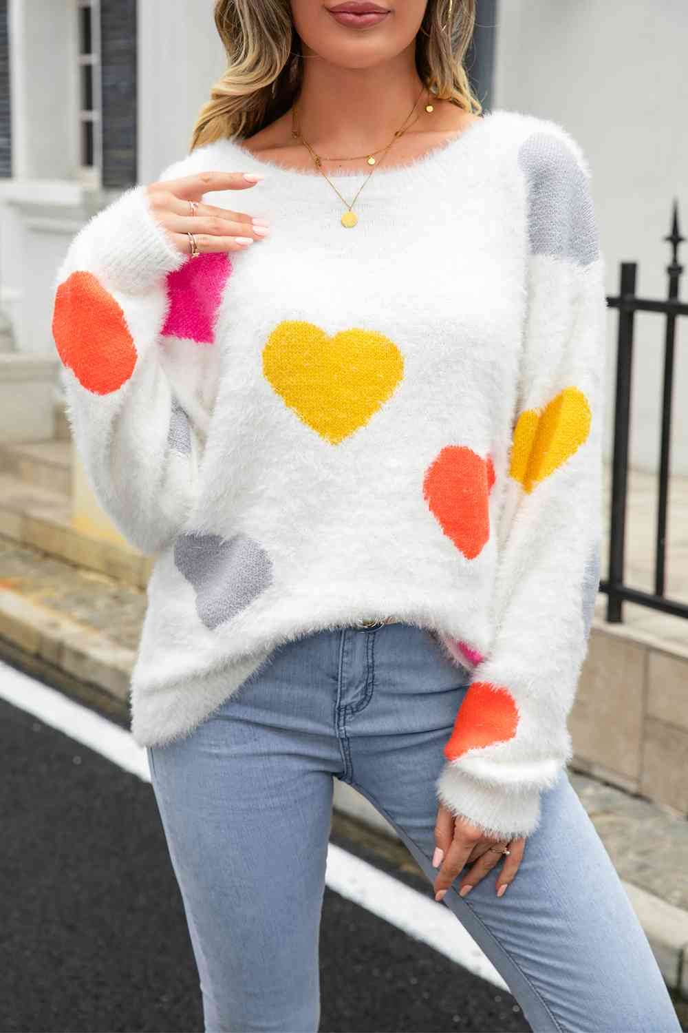 Angel Wings Heart Pattern Round Neck Long Sleeve Sweater - Hovatok