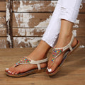 Beaded PU Leather Open Toe Sandals - Hovatok