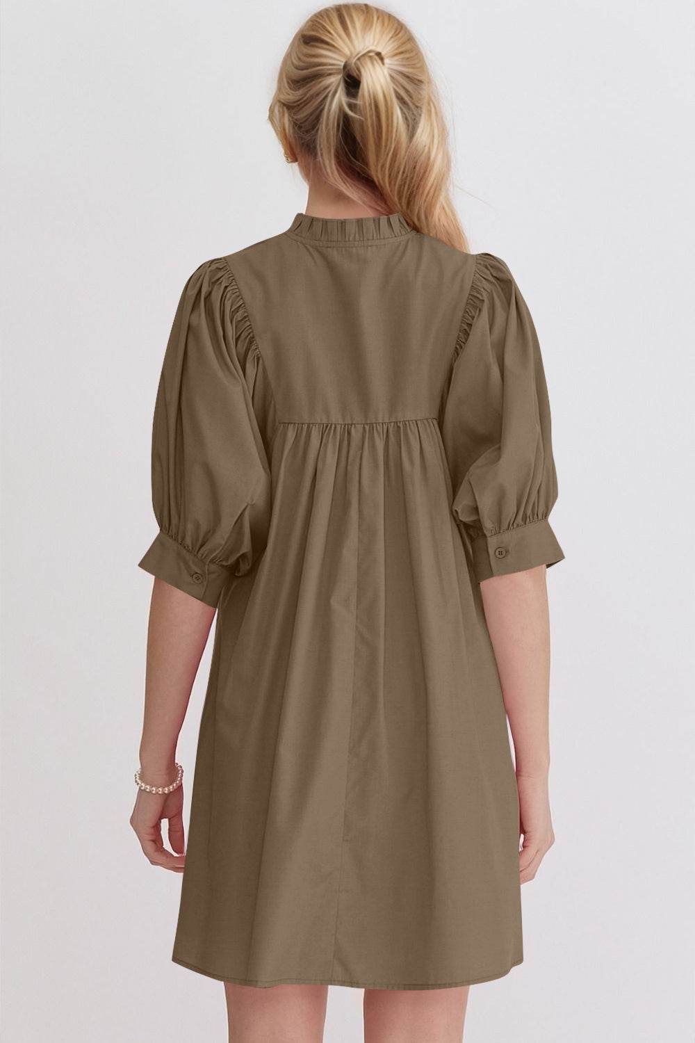 Oh Frill Notched Puff Sleeve Babydoll Mini Dress - Hovatok