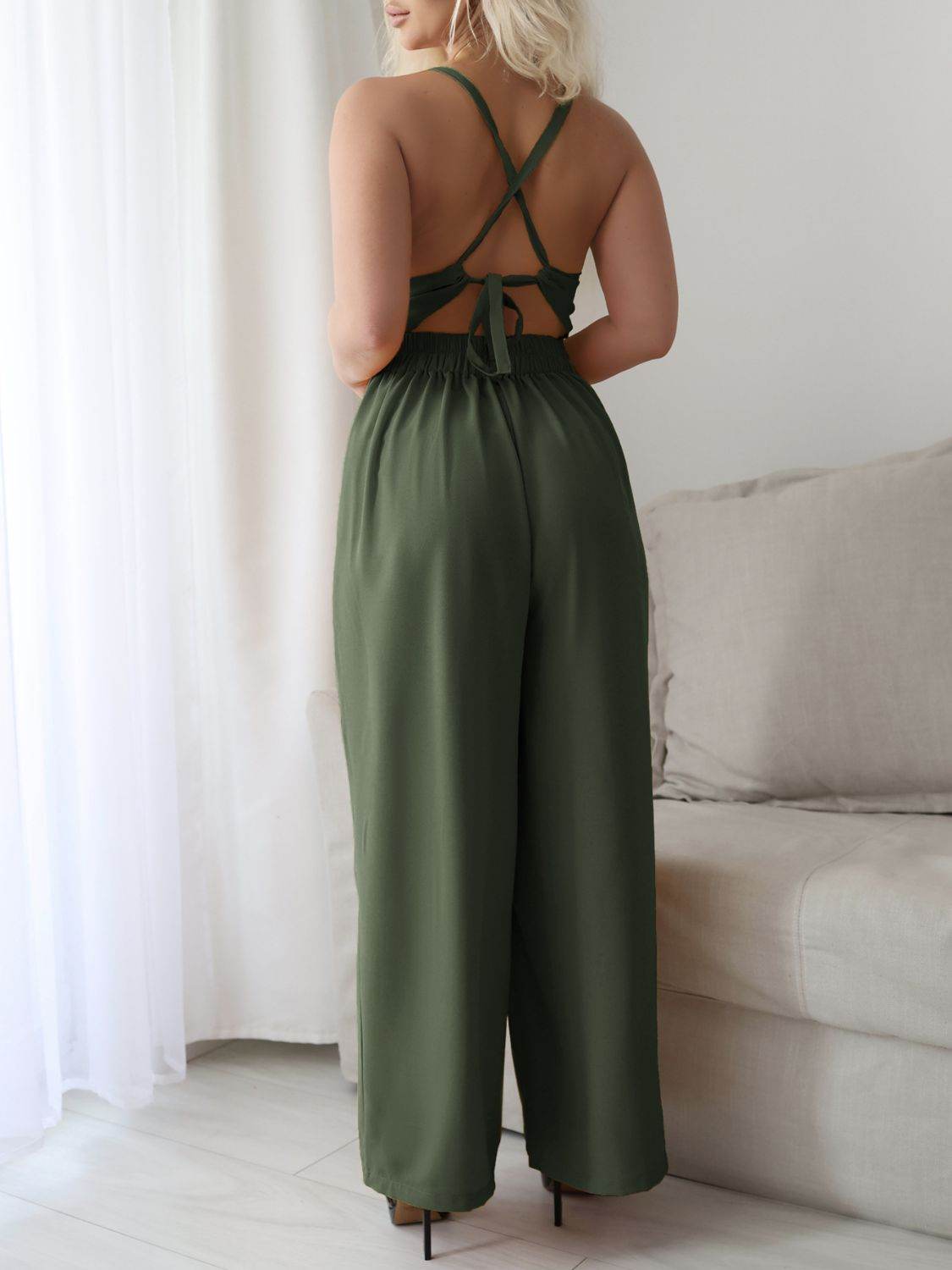 Devine Tie Back Backless Crisscross Jumpsuit - Hovatok