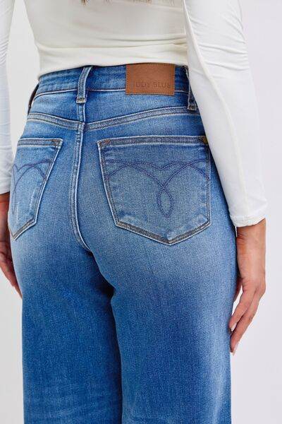Judy Blue Full Size Distressed High Waist Wide Leg Jeans - Hovatok