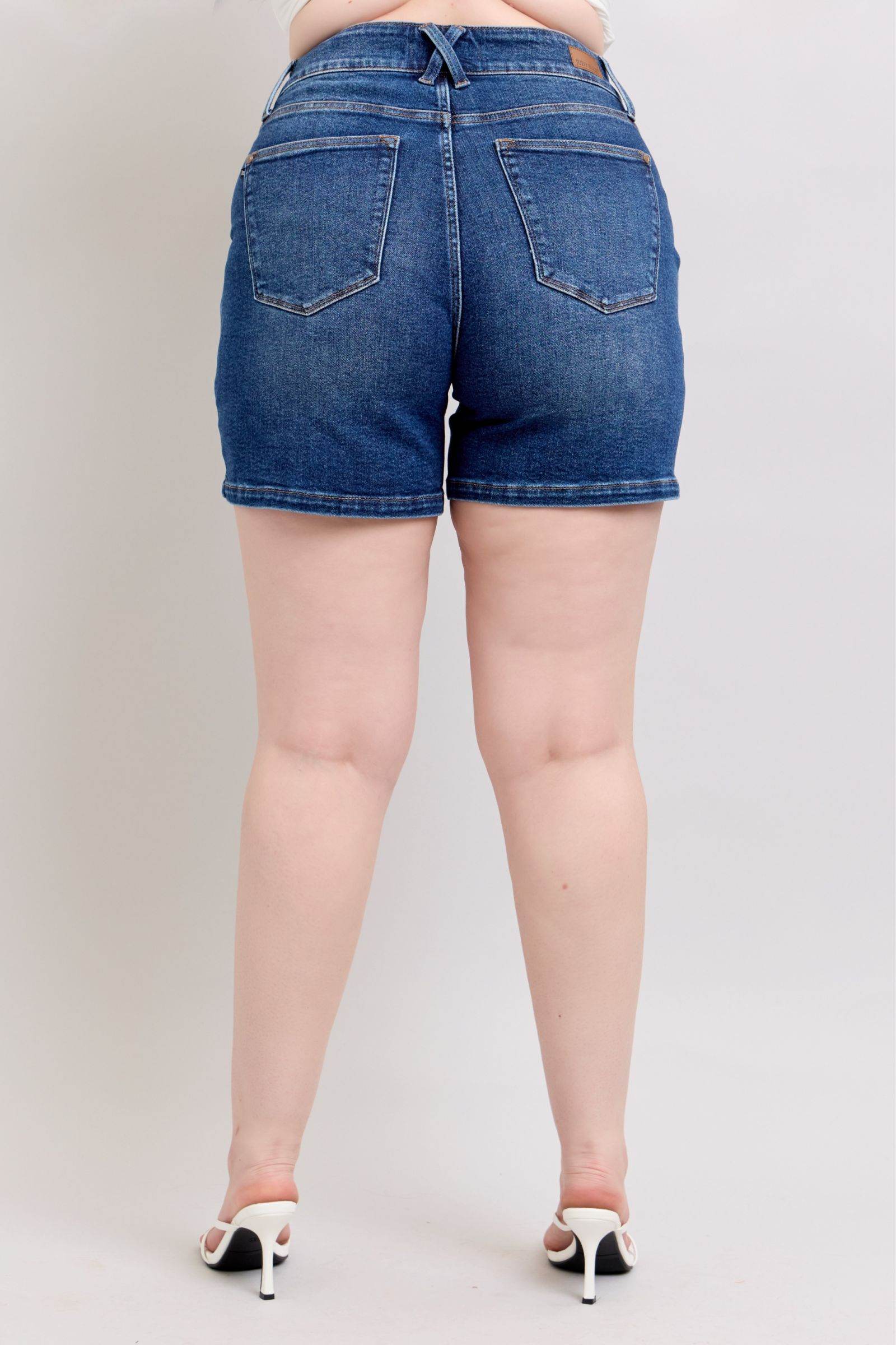 Judy Blue Full Size Double Button Waistband Denim Shorts Plus Size - Hovatok