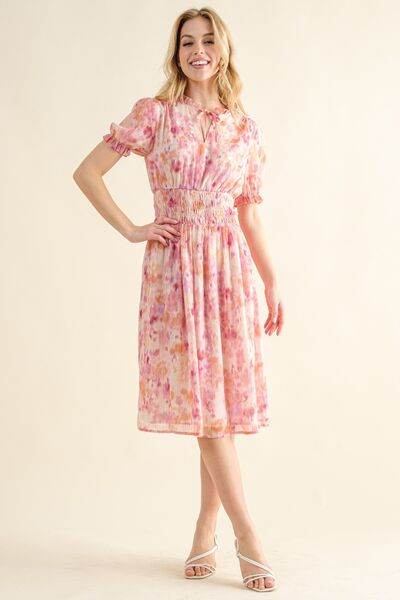 And The Why Full Size Smocked Waist Printed Midi Dress - Hovatok