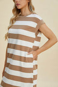 Basic Bae Full Size Striped Round Neck Cap Sleeve Mini Dress - Hovatok