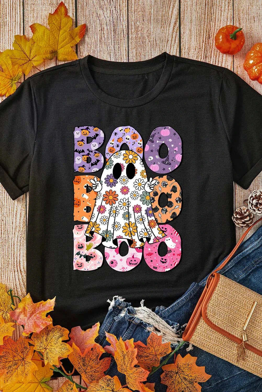BOO Ghost Graphic Round Neck Short Sleeve T-Shirt - Hovatok