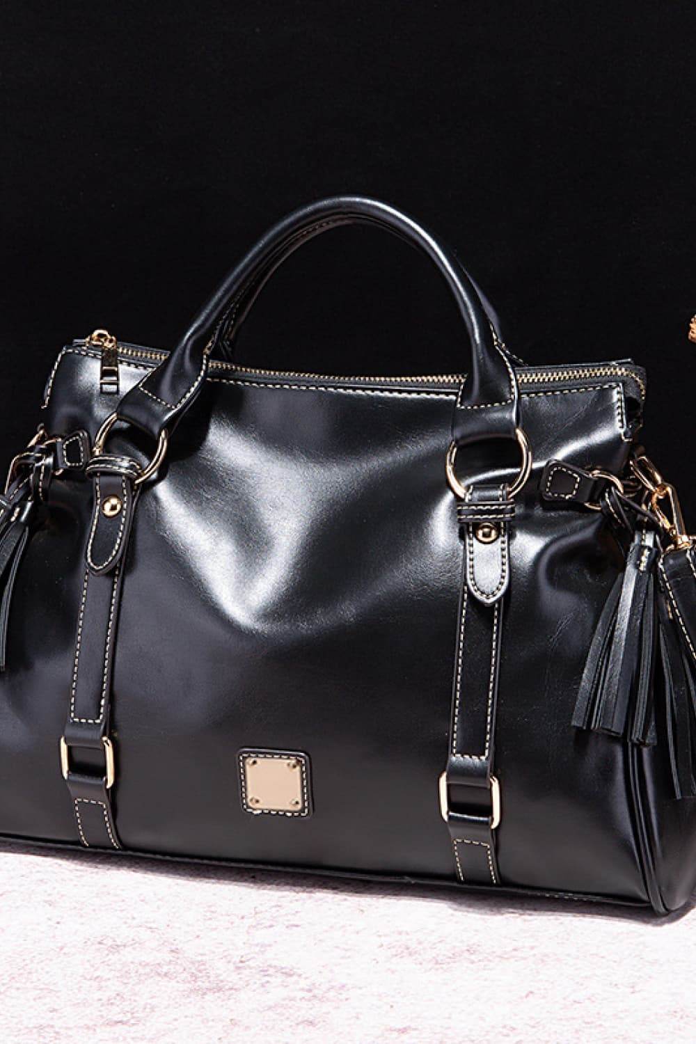 PU Leather Handbag with Tassels - Hovatok