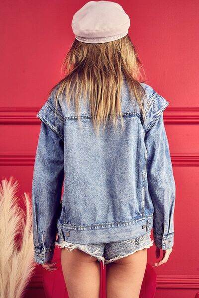 BiBi Button Up Long Sleeve Denim Jacket - Hovatok