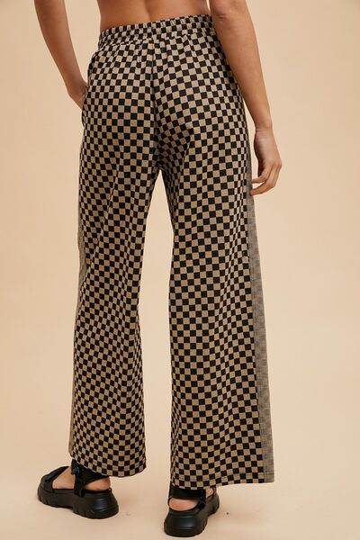 Annie Wear Drawstring Checkered Wide Leg Pants - Hovatok