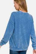 Zenana Washed Round Neck Dropped Shoulder Sweatshirt - Hovatok