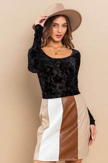 Ces Femme Velvet Floral Long Sleeve Bodysuit - Hovatok