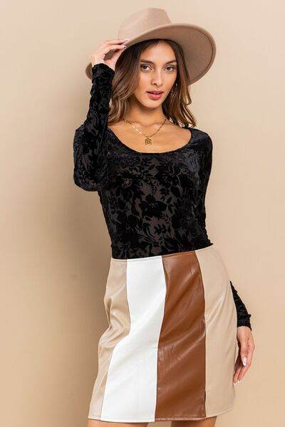 Ces Femme Velvet Floral Long Sleeve Bodysuit - Hovatok